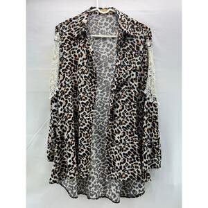 Grace & Emma M/L women’s leopard button up lace on long sleeved blouse
